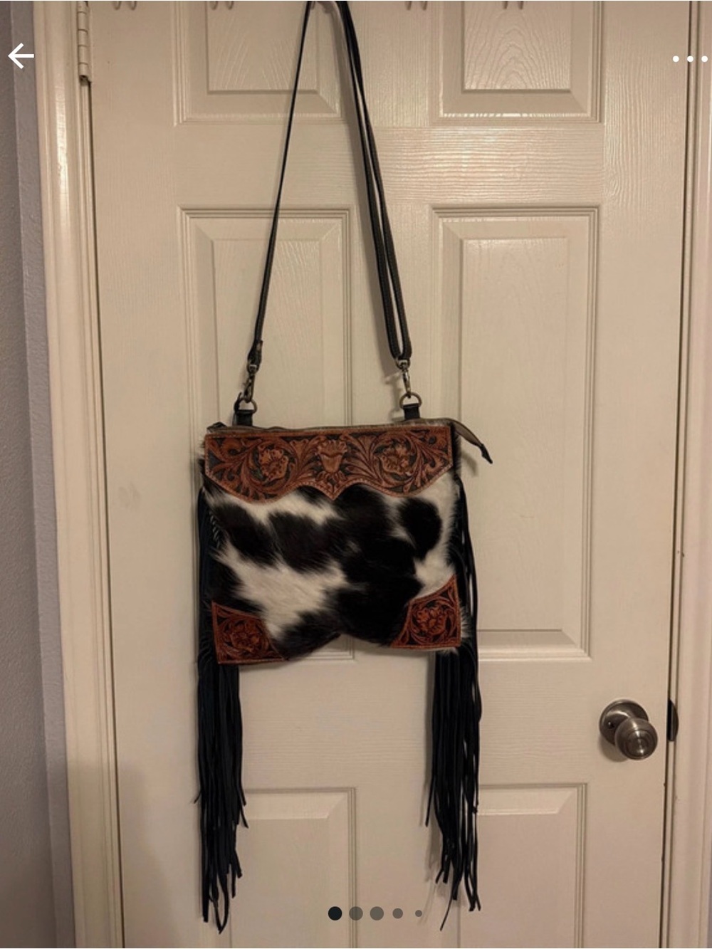 Myra Bag TUMBLEWEED TRAIL FRINGED HAND-TOOLED BAG Leather Trim - cowhide NWT